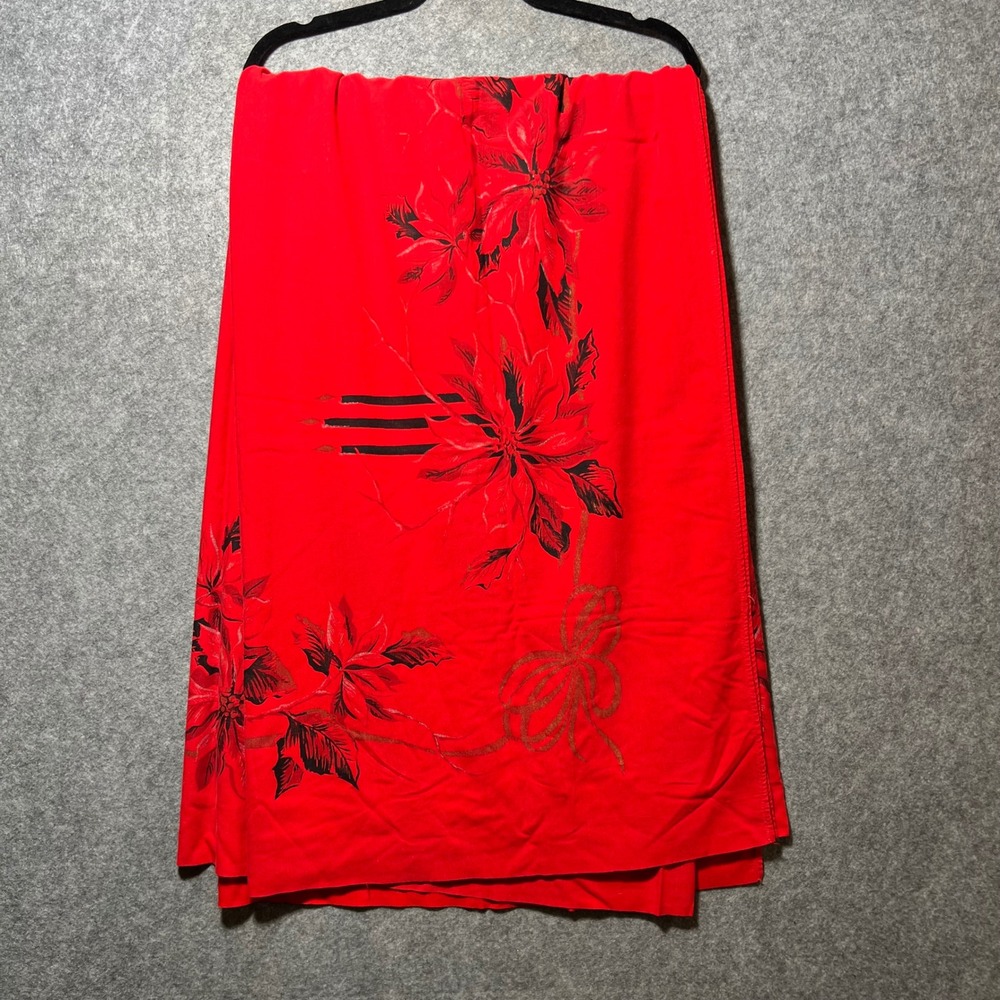 Vintage Christmas Poinsettia Tablecloth Red Black Gold 82x62 Mid Century MCM